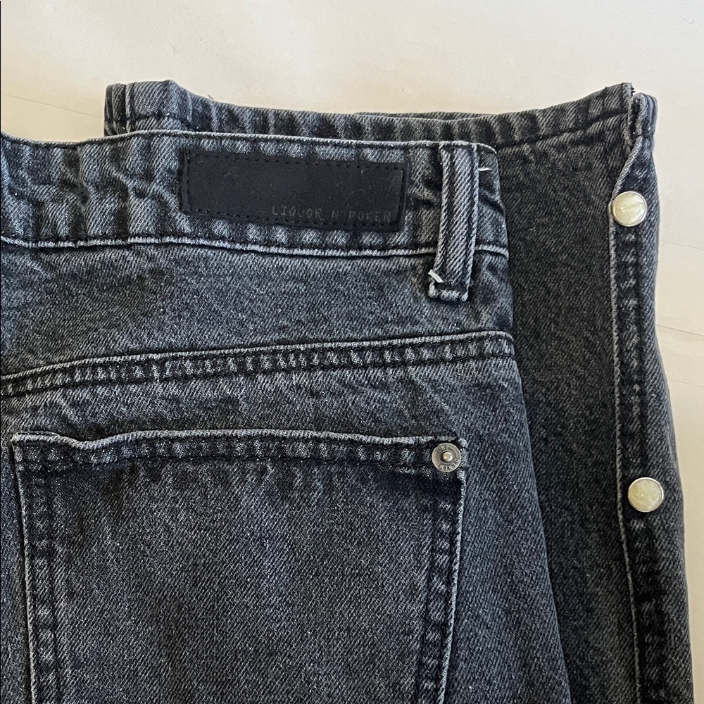 Liquor N Poker Black Denim Jeans Size UK 10 Snap sides